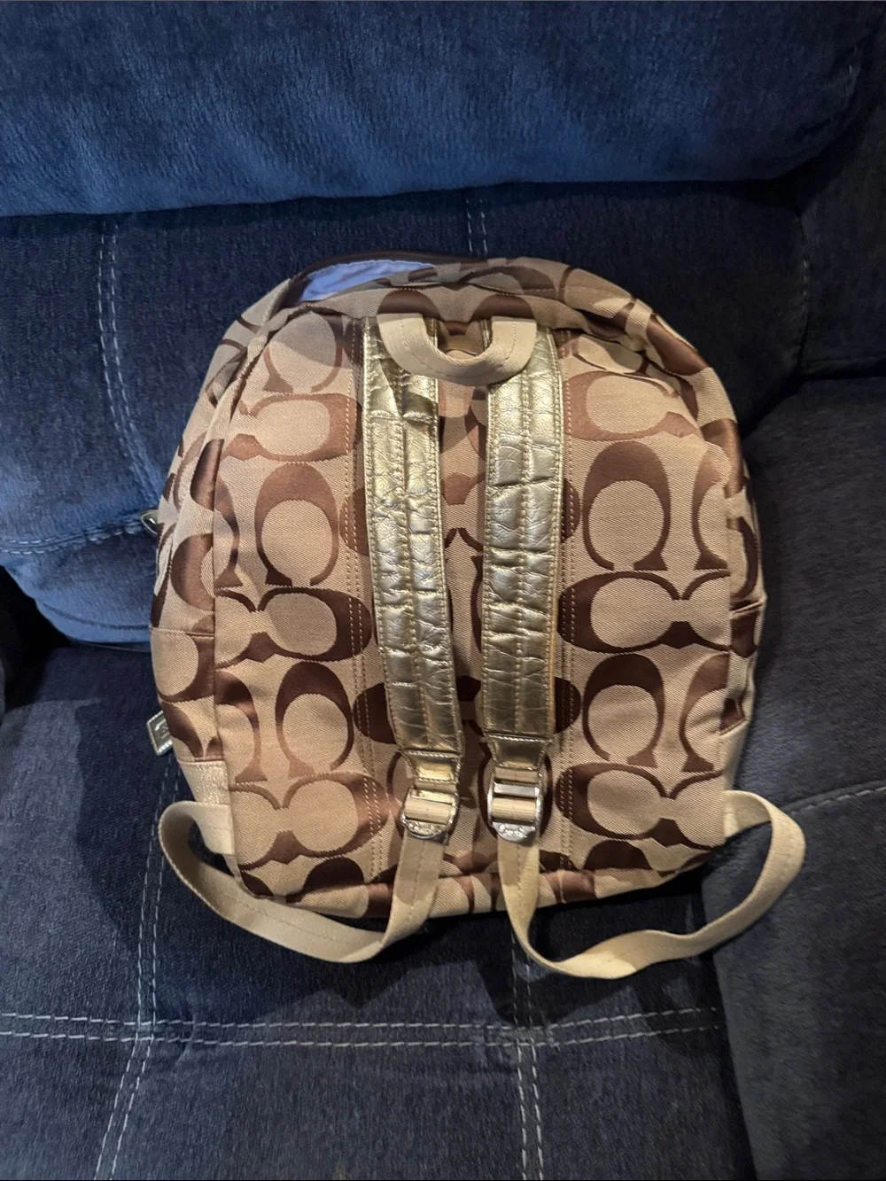 Coach Signature Canvas Mini Backpack in Tan and Brown with Charm